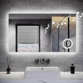SONNI LED Badspiegel  Wandspiegel Bad mit Beleuchtung, 3 Farbe modi+Stufenlose Dimmung, Steckdose, Bluetooth und 3X Lupe, Kosmetikspiegel mit Anti-Beschlag und Touch-Schalter - Sonni Sanitär GmbH