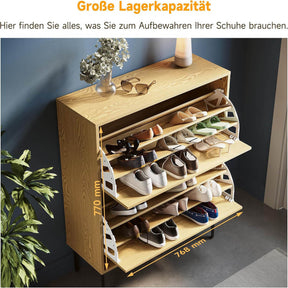 SONNI Schuhschrank, schmales Schuhregal, Schuhkipper, mit 2 Klappen für 24 Paar, Metallbeinen und verstellbarem Regal, Platzsparend, Staubdicht, für Eingangsbereich, Flur, 80x30x95cm, Eichenfarbe