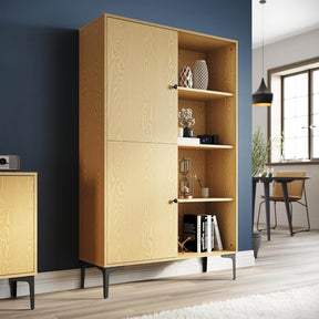 SONNI Vitrinenschrank, Schrank, Bücherschrank, Hochschrank mit 8 Fächern, 2 Türen, 2 höhenverstellbaren Regal für Wohnzimmer, Schlafzimmer, Küche, Esszimmer, Büro, Holzfarbe, 100 x 35 x 160 cm