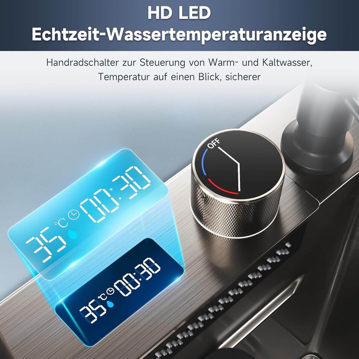 SONNI Spülbecken Einbauspüle Küchenspüle Waschbecken Küche Edelstahl 75/80 x 45 x 23 cm, Waterfall Spüle Küche Schwarz ohne/mit Temperaturanzeige und Abtropffläche - Sonni Sanitär GmbH
