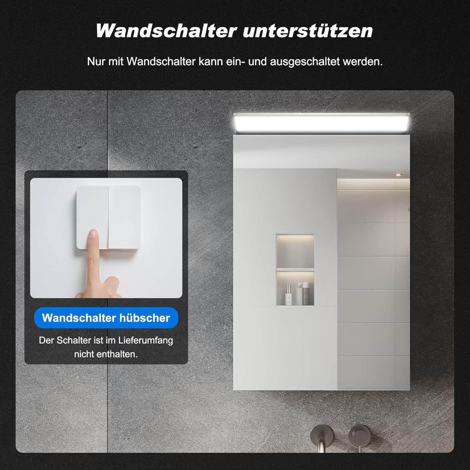 SONNI Spiegelschrank Bad mit Beleuchtung, Edelstahl Medizinschrank IP44 Wasserciht, Spiegelleuchte mit Kaltweißem Licht und Wandschalter für Badezimmer 36 x 52 cm - Sonni Sanitär GmbH