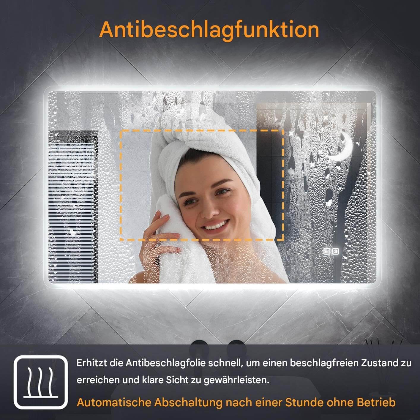 SONNI Badezimmer Spiegel mit Beleuchtung Wandspiegel, Kosmetikspiegel mit modernes Muster, 3 Farbe einstellbar, Steckdose und Antibeschlag, horizontal oder vertikal montierbar - Sonni Sanitär GmbH