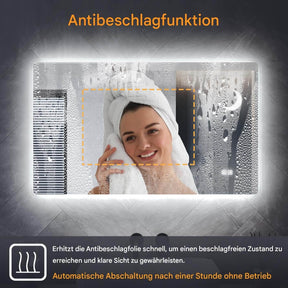 SONNI Badezimmer Spiegel mit Beleuchtung Wandspiegel, Kosmetikspiegel mit modernes Muster, 3 Farbe einstellbar, Steckdose und Antibeschlag, horizontal oder vertikal montierbar - Sonni Sanitär GmbH