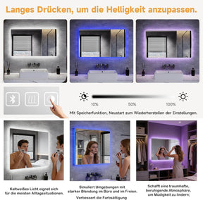 SONNI Badezimmer Spiegel mit Beleuchtung Wandspiegel, Kosmetikspiegel mit modernes Muster, 3 Farbe einstellbar, Steckdose und Antibeschlag, horizontal oder vertikal montierbar - Sonni Sanitär GmbH