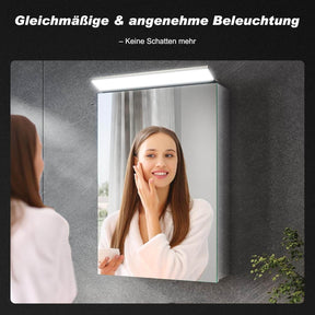 SONNI Spiegelschrank Bad mit Beleuchtung, Edelstahl Medizinschrank IP44 Wasserciht, Spiegelleuchte mit Kaltweißem Licht und Wandschalter für Badezimmer 36 x 52 cm - Sonni Sanitär GmbH