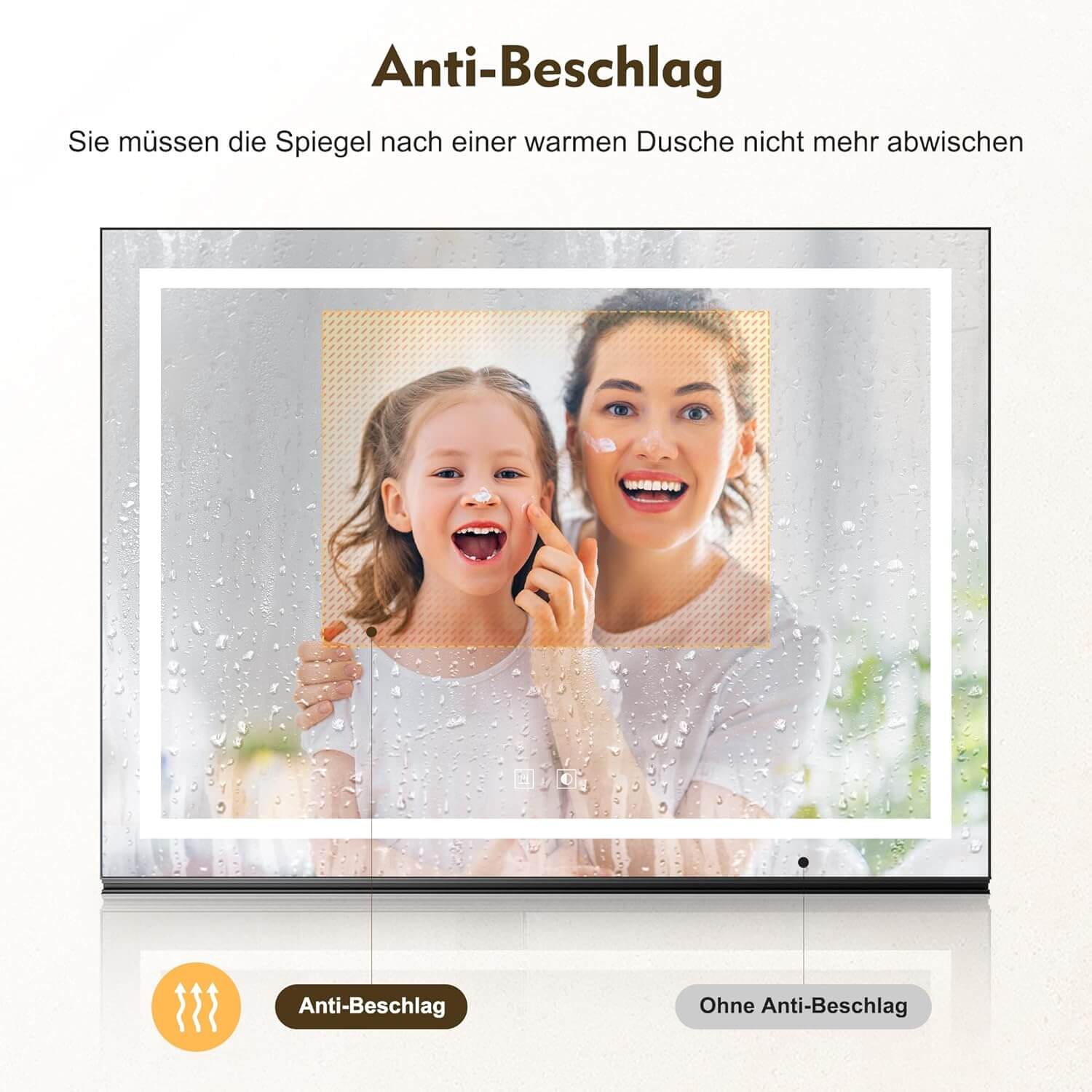 SONNI Badspiegel mit Beleuchtung 50x70cm mit Ablage, Touch Badezimmerspiegel 3 Lichtfarben, Anti-Beschlag & Gedächtnisfunktion