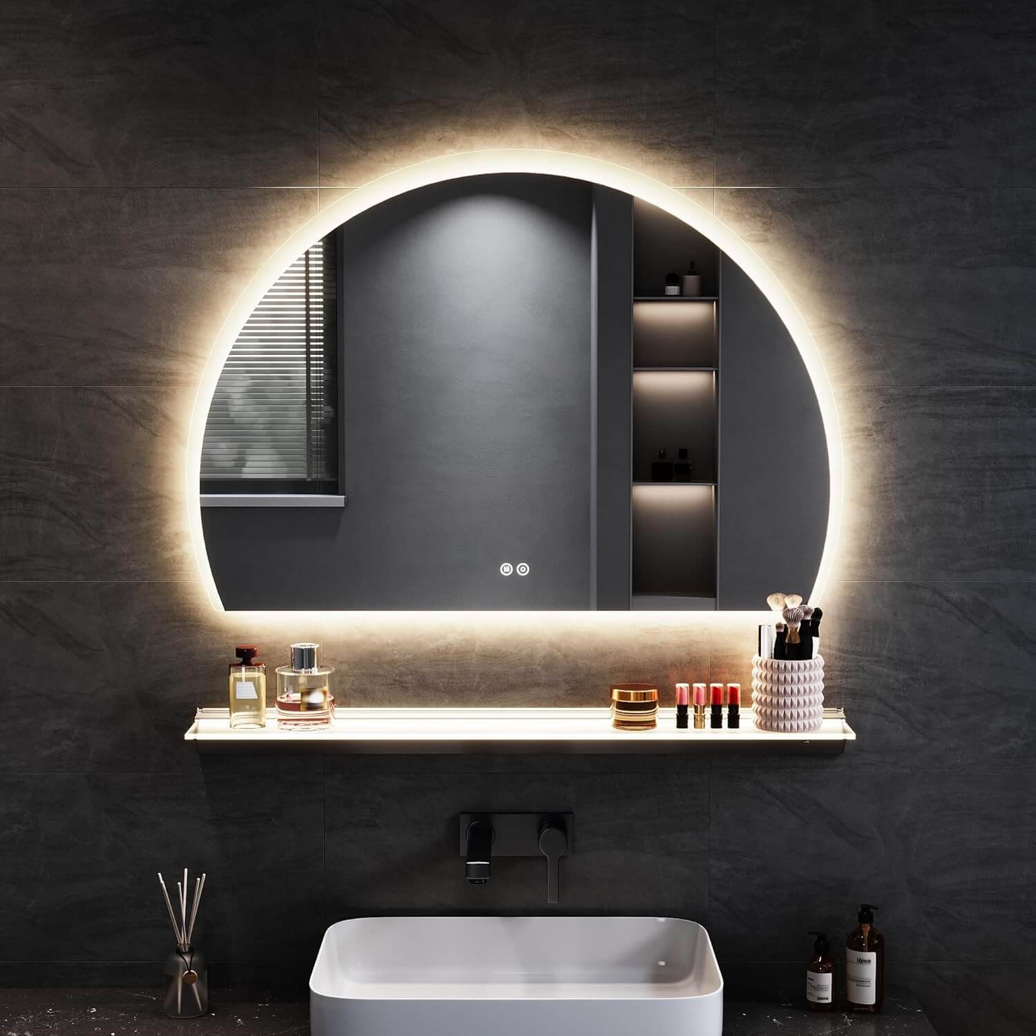SONNI Badspiegel mit Beleuchtung Halbrund LED Spiegel mit Touch-Schalter und Dimmbar, Beschlagfrei, 3 einstellbare Lichtfarben, Badezimmerspiegel mit Beleuchtung IP44 - Sonni Sanitär GmbH