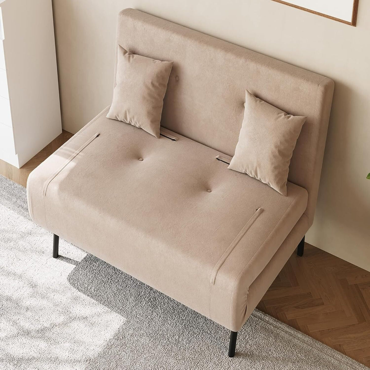 SONNI Schlafsofa 120cm Sofa mit Schlaffunktion, 2 Lendenkissen, Verstellbarer Rückenlehne, Bettcouch aus Stoff, Klein Klappsofa für Wohnzimmer, Schlafzimmer Samtoptik
