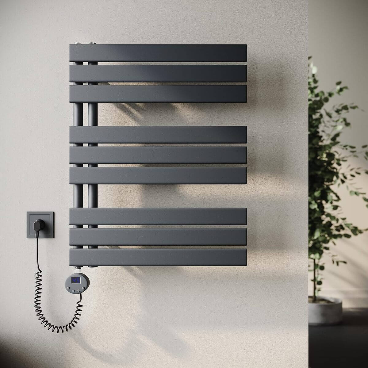 SONNI Badheizkörper Elektrisch mit Thermostat Anthrazit, Panel Handtuchhalter Elektrisch Flach Handtuchtrokner Handtuchheizkörper mit Heizstab Ohne/mit Mutiblock - Sonni Sanitär GmbH