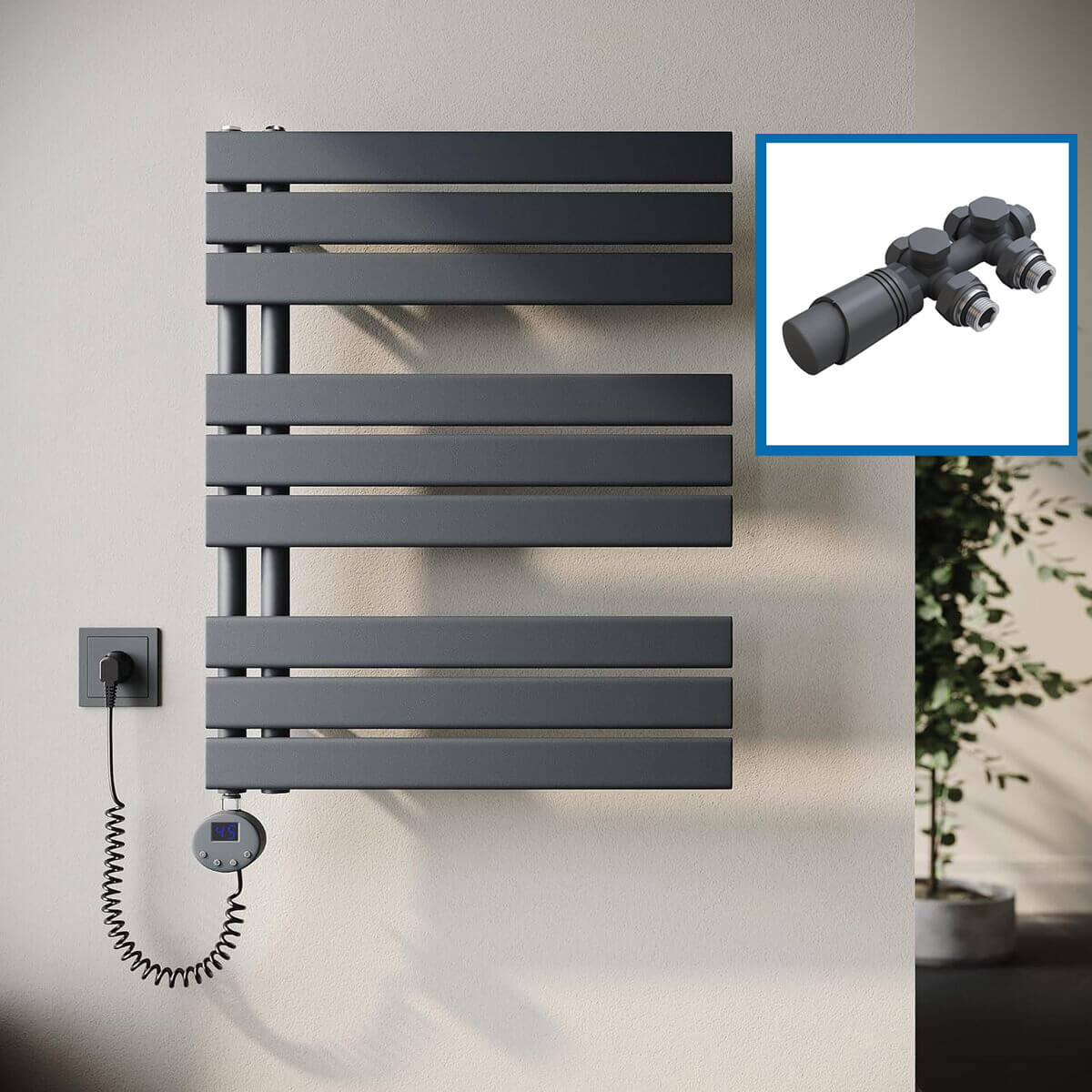 SONNI Badheizkörper Elektrisch mit Thermostat Anthrazit, Panel Handtuchhalter Elektrisch Flach Handtuchtrokner Handtuchheizkörper mit Heizstab Ohne/mit Mutiblock - Sonni Sanitär GmbH