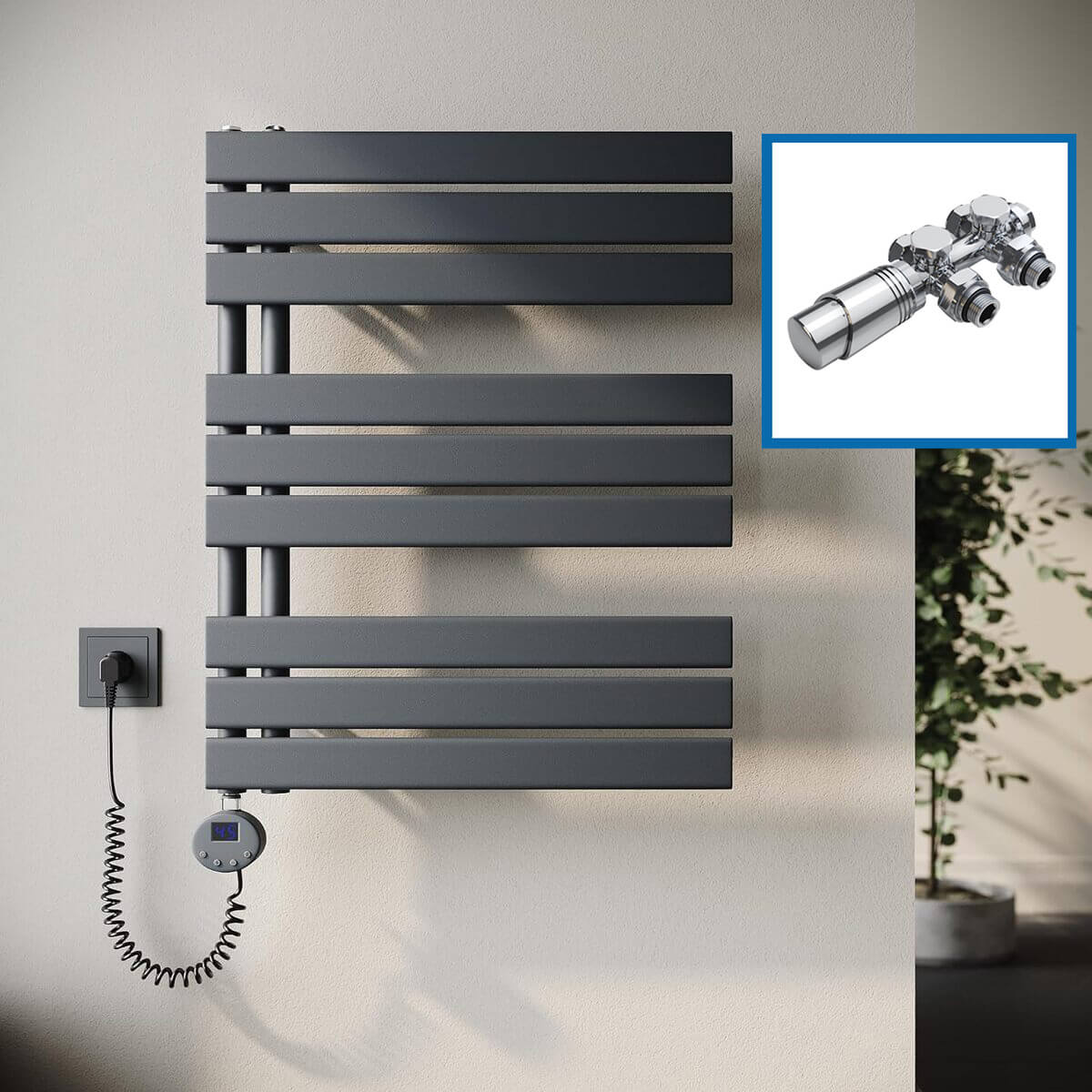 SONNI Badheizkörper Elektrisch mit Thermostat Anthrazit, Panel Handtuchhalter Elektrisch Flach Handtuchtrokner Handtuchheizkörper mit Heizstab Ohne/mit Mutiblock - Sonni Sanitär GmbH