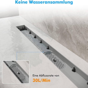 SONNI Duschrinne 40-80 cm, 2 in 1 Edelstahl Ablaufrinne Dusche befliesbar, ABS Basis, 30L Ablaufmenge, mit Geruchsstop, Haarsieb, 8 verstellbare Füße