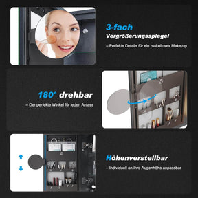 SONNI LED Spiegelschrank mit Kosmetik-Organizer 50x70 cm, Steckdose & 3-fache Vergrößerungsspiegel, 3 Lichtfarben, Dimmbar - Dunkelgrau - Sonni Sanitär GmbH