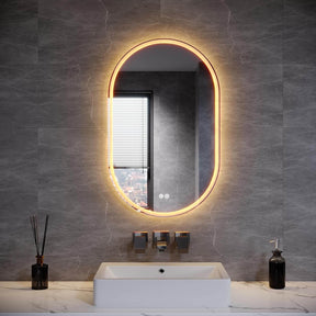 SONNI LED Spiegel  Oval Wandspiegel mit DREI Lichtarten, Antibeschlag, Steckdose und Touch-Schalter, Spiegel Bad mit Beleuchtung Dekorative Wandspiegel Horizontal oder vertikal aufgehängt - Sonni Sanitär GmbH