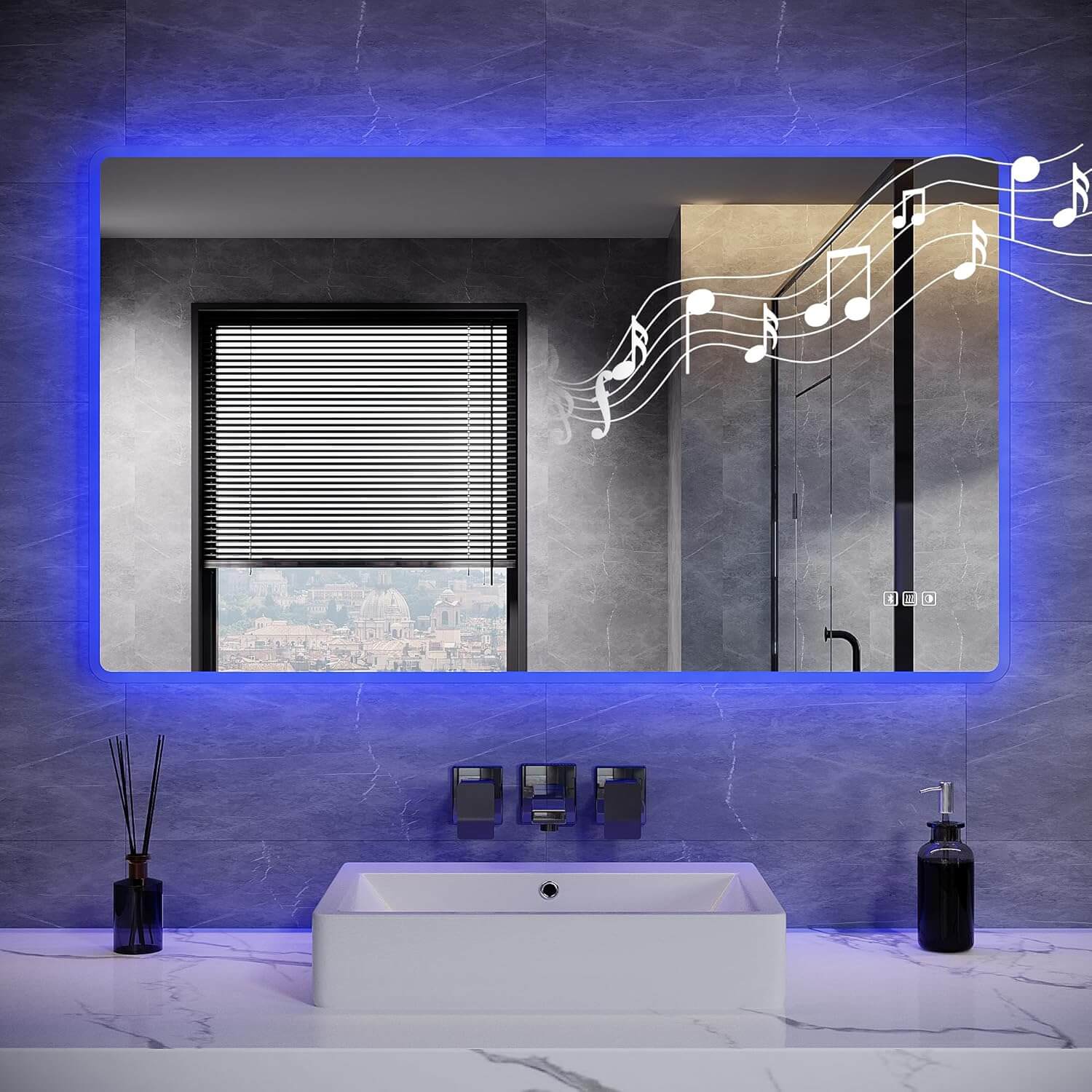 SONNI LED Badspiegel 80 x 60 cm Spiegel Bad mit Beleuchtung, 3 Farbe modi, Steckdose, 3X Lupe, Anti-Beschlag und Touch-Schalter Wandspiegel Kosmetikspiegel - Sonni Sanitär GmbH