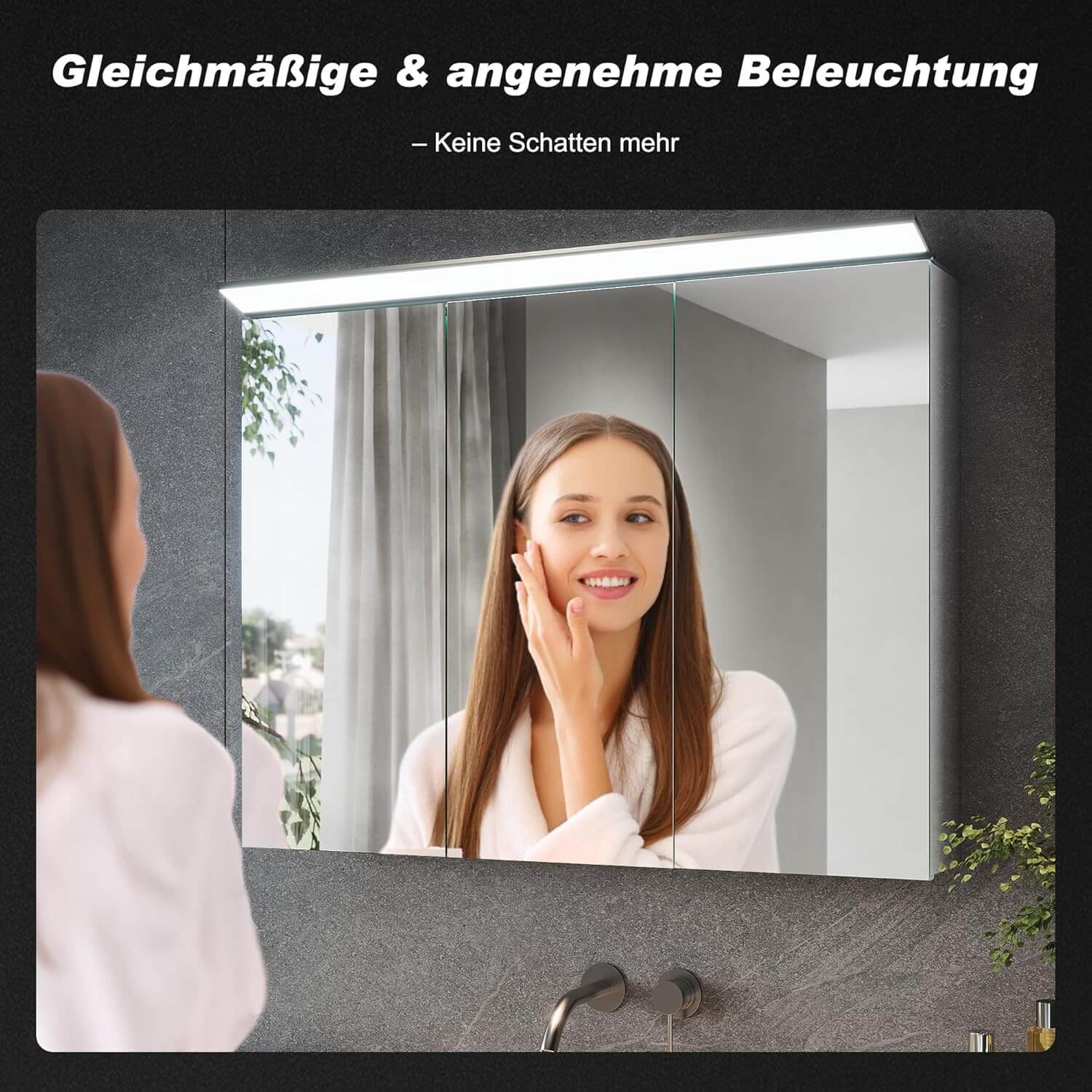 SONNI Spiegelschrank Bad mit Beleuchtung 80 x 60 cm, Edelstahl Medizinschrank IP44 Wasserciht, Spiegelleuchte mit Kaltweißem Licht und Wandschalter für Badezimmer - Sonni Sanitär GmbH