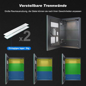 SONNI LED Spiegelschrank mit Kosmetik-Organizer 50x70 cm, Steckdose & 3-fache Vergrößerungsspiegel, 3 Lichtfarben, Dimmbar - Dunkelgrau - Sonni Sanitär GmbH
