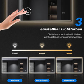 SONNI LED Spiegel  Oval Wandspiegel mit DREI Lichtarten, Antibeschlag, Steckdose und Touch-Schalter, Spiegel Bad mit Beleuchtung Dekorative Wandspiegel Horizontal oder vertikal aufgehängt - Sonni Sanitär GmbH