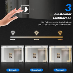 SONNI LED Spiegelschrank Bad mit Bluetooth 80x60 cm, 3 Türen Spiegelschrank mit Anti-Beschlag, Steckdose, 3 Lichtfarben, Dimmbar, Aluminum, IP44 Wasserciht - Sonni Sanitär GmbH