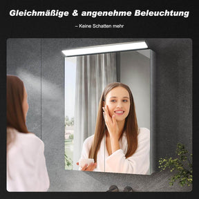 SONNI Spiegelschrank Bad mit Beleuchtung 52 x 65 cm, Edelstahl Medizinschrank IP44 Wasserciht, Spiegelleuchte mit Kaltweißem Licht und Wandschalter für Badezimmer - Sonni Sanitär GmbH