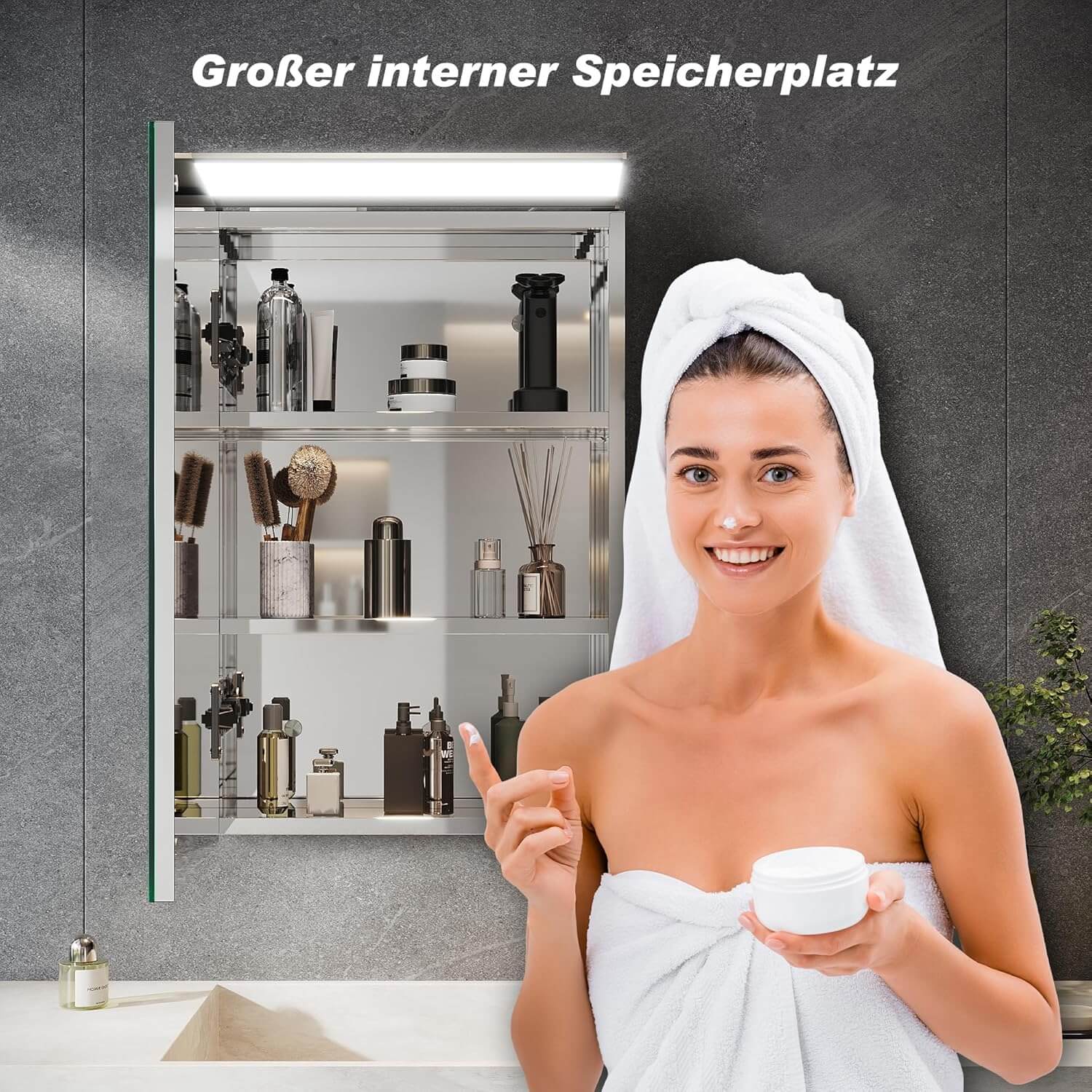 SONNI Spiegelschrank Bad mit Beleuchtung, Edelstahl Medizinschrank IP44 Wasserciht, Spiegelleuchte mit Kaltweißem Licht und Wandschalter für Badezimmer 36 x 52 cm - Sonni Sanitär GmbH