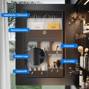 SONNI LED Spiegelschrank mit Kosmetik-Organizer 50x70 cm, Steckdose & 3-fache Vergrößerungsspiegel, 3 Lichtfarben, Dimmbar - Dunkelgrau - Sonni Sanitär GmbH