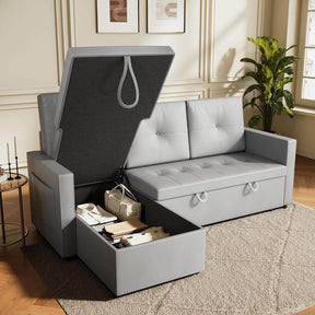SONNI Schlafsofa 3 Sitzer, 203cm Ecksofa, Schlafcouch mit Seitentaschen, 186 × 110 cm Liegefläche, Klappbares L-förmiges Sofa für Wohnzimmer/Schlafzimmer/Büro, Modernes Polstersofa