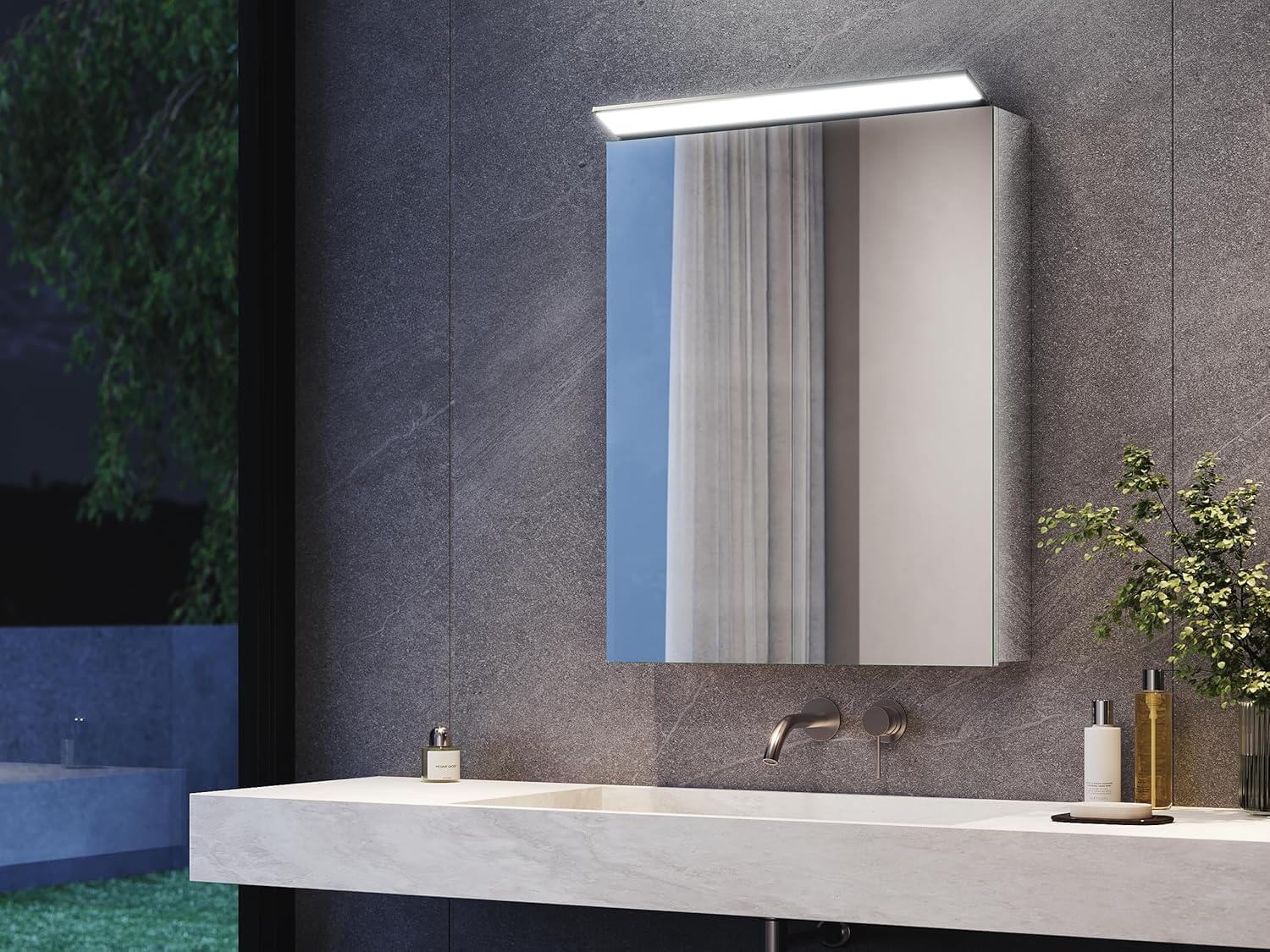 SONNI Spiegelschrank Bad mit Beleuchtung 52 x 65 cm, Edelstahl Medizinschrank IP44 Wasserciht, Spiegelleuchte mit Kaltweißem Licht und Wandschalter für Badezimmer - Sonni Sanitär GmbH