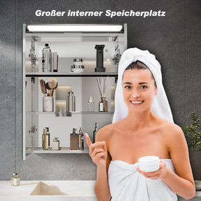 SONNI Spiegelschrank Bad mit Beleuchtung 52 x 65 cm, Edelstahl Medizinschrank IP44 Wasserciht, Spiegelleuchte mit Kaltweißem Licht und Wandschalter für Badezimmer - Sonni Sanitär GmbH