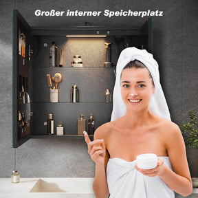 SONNI Spiegelschrank Bad mit Beleuchtung und Make-up Ablage 70x65 cm, Steckdose & 3-fache Vergrößerungsspiegel, 3 Lichtfarben, Dimmbar - Dunkelgrau - Sonni Sanitär GmbH