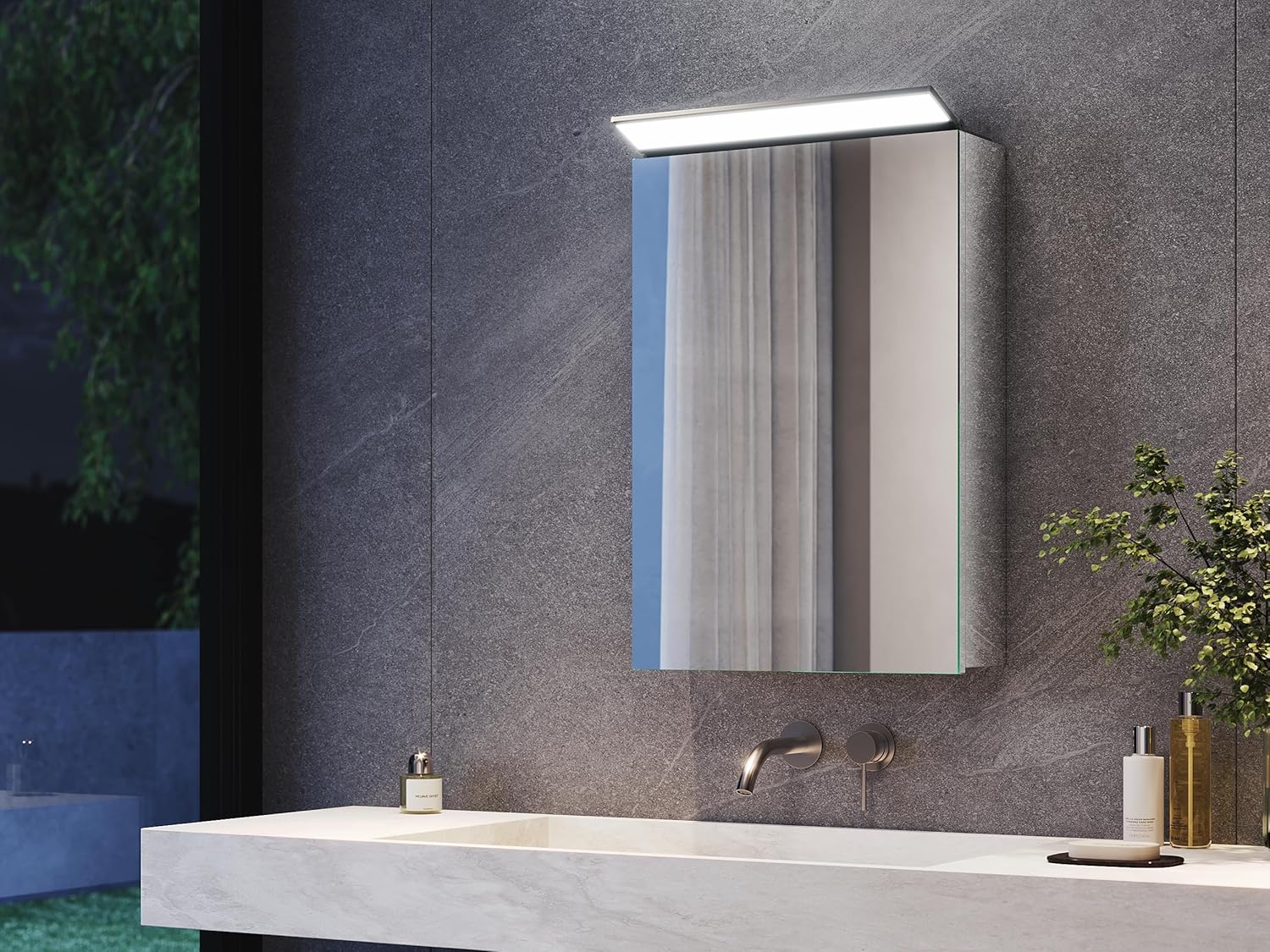 SONNI Spiegelschrank Bad mit Beleuchtung, Edelstahl Medizinschrank IP44 Wasserciht, Spiegelleuchte mit Kaltweißem Licht und Wandschalter für Badezimmer 36 x 52 cm - Sonni Sanitär GmbH