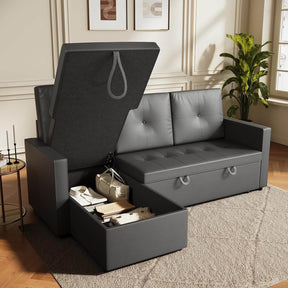 SONNI Schlafsofa 3 Sitzer, 203cm Ecksofa, Schlafcouch mit Seitentaschen, 186 × 110 cm Liegefläche, Klappbares L-förmiges Sofa für Wohnzimmer/Schlafzimmer/Büro, Modernes Polstersofa