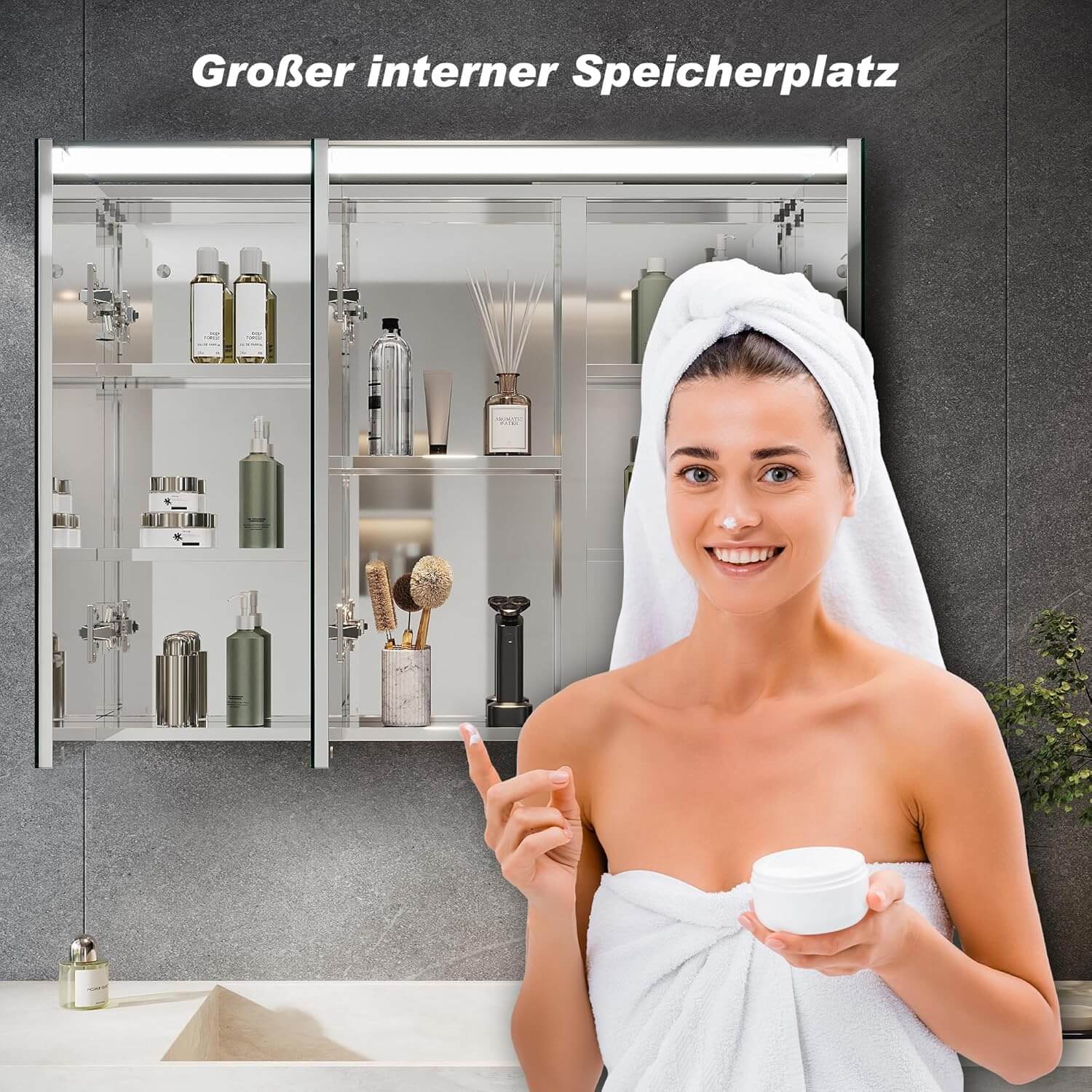 SONNI Spiegelschrank Bad mit Beleuchtung 80 x 60 cm, Edelstahl Medizinschrank IP44 Wasserciht, Spiegelleuchte mit Kaltweißem Licht und Wandschalter für Badezimmer - Sonni Sanitär GmbH