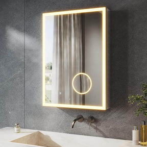 SONNI LED Spiegelschrank Bad mit 3-fache Vergrößerungsspiegel und Steckdose 70 x 50 cm, Aluminum Spiegelschrank mit Touch-Schalter, 3 Lichtfarben + Defogging, IP44 wasserciht - Sonni Sanitär GmbH