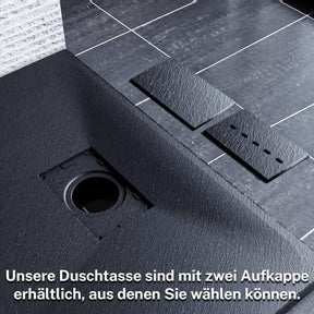 SONNI Duschwanne Schieferoptik und Rutschfeste Struktur Schwarz Duschtasse flach (Inklusive Siphon)