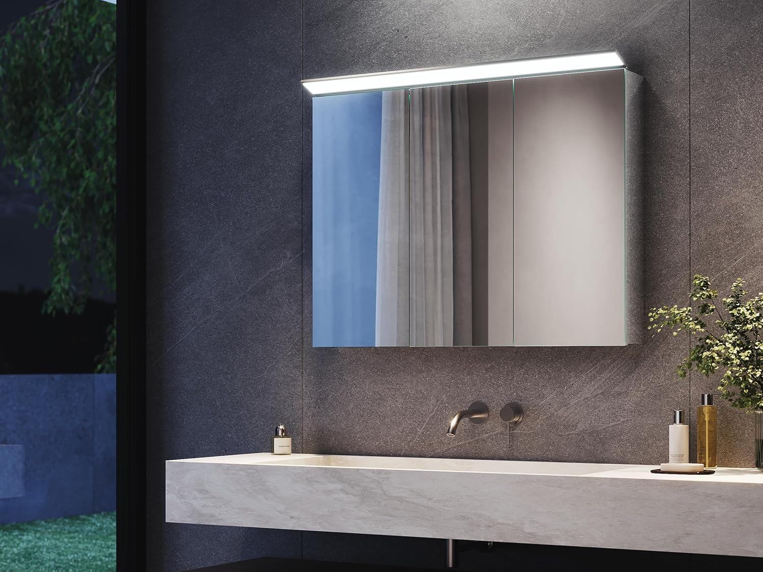 SONNI Spiegelschrank Bad mit Beleuchtung 80 x 60 cm, Edelstahl Medizinschrank IP44 Wasserciht, Spiegelleuchte mit Kaltweißem Licht und Wandschalter für Badezimmer - Sonni Sanitär GmbH