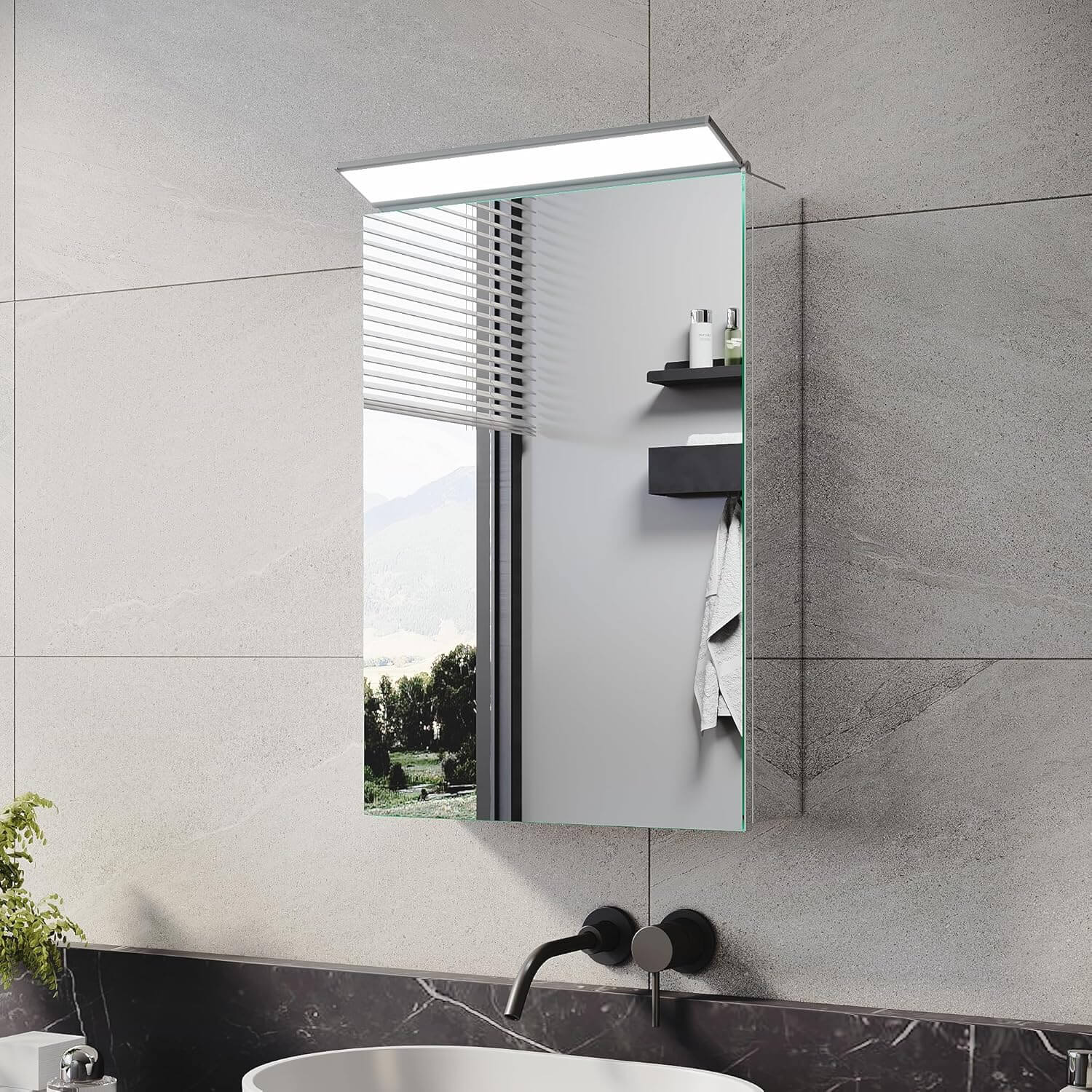 SONNI Spiegelschrank Bad mit Beleuchtung, Edelstahl Medizinschrank IP44 Wasserciht, Spiegelleuchte mit Kaltweißem Licht und Wandschalter für Badezimmer 36 x 52 cm - Sonni Sanitär GmbH