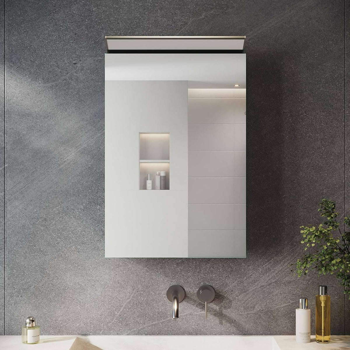 SONNI Spiegelschrank Bad mit Beleuchtung, Edelstahl Medizinschrank IP44 Wasserciht, Spiegelleuchte mit Kaltweißem Licht und Wandschalter für Badezimmer 36 x 52 cm - Sonni Sanitär GmbH