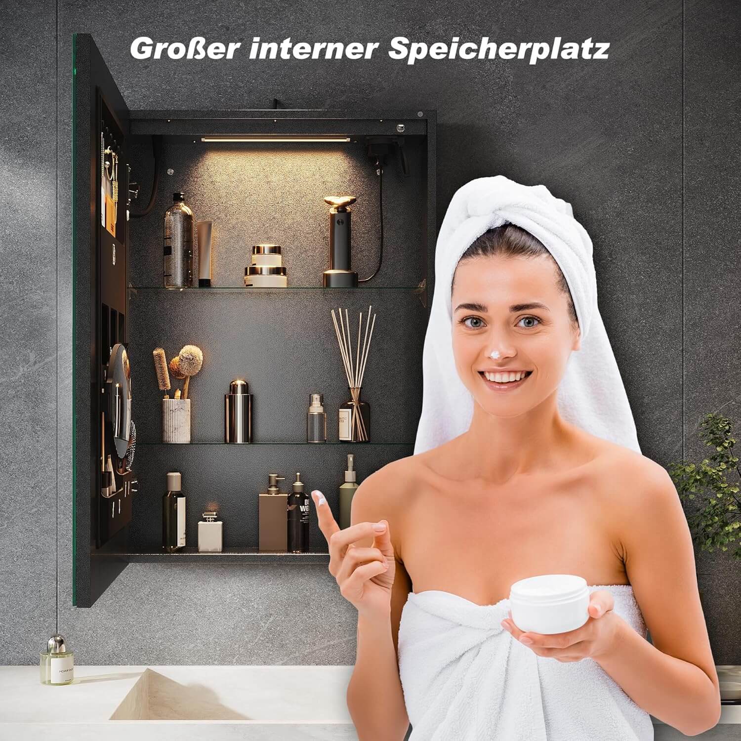 kosmetik aufbewahrung spiegelschrank SONNI LED Spiegelschrank mit Kosmetik-Organizer 50x70 cm, Steckdose &