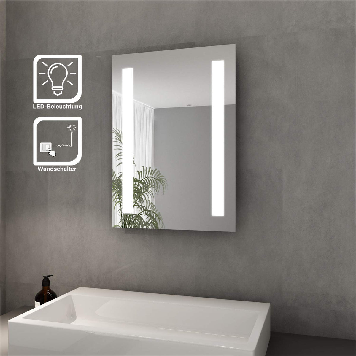 SONNI Badezimmer LED Spiegel Badspiegel mit Beleuchtung Wandschalter 45x60cm GTBM003B