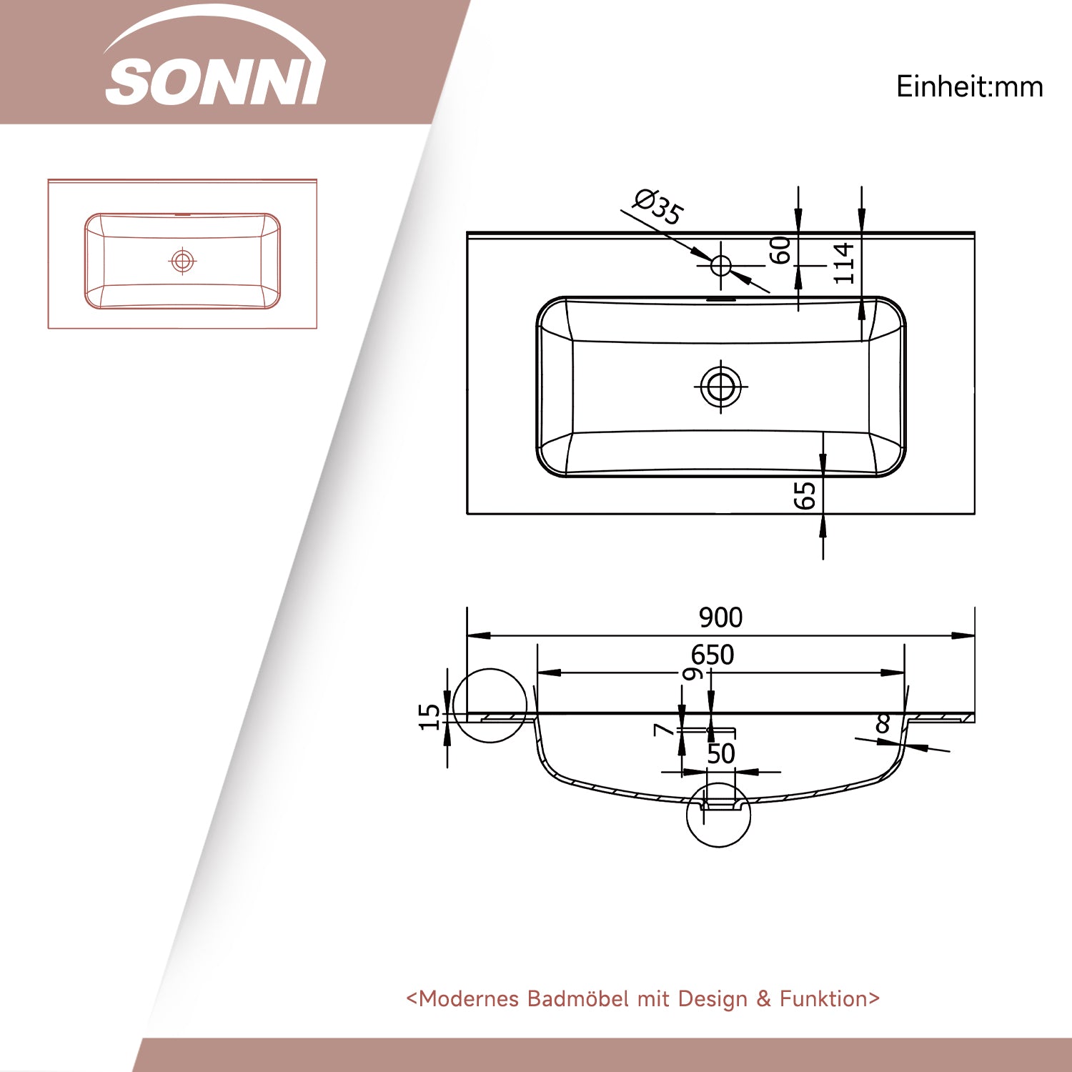 SONNI Badmöbel Set mit Waschbecken, Quarz Kunststein Waschbecken LED Sensorbeleuchtung Push Open Türen 89,4 x 49,5 x 81 cm