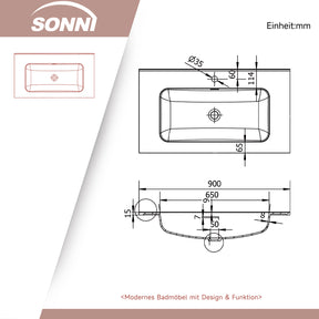 SONNI Badmöbel Set mit Waschbecken, Quarz Kunststein Waschbecken LED Sensorbeleuchtung Push Open Türen 89,4 x 49,5 x 81 cm