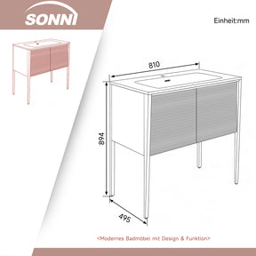 SONNI Badmöbel Set mit Waschbecken, Quarz Kunststein Waschbecken LED Sensorbeleuchtung Push Open Türen 89,4 x 49,5 x 81 cm