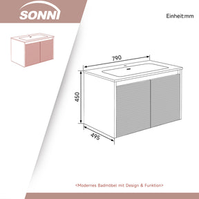 SONNI Waschtisch Badmöbel Set mit Quarz Kunststein Waschbecken, LED Sensorbeleuchtung Push Open Türen 79 x 49,5 x 45 cm