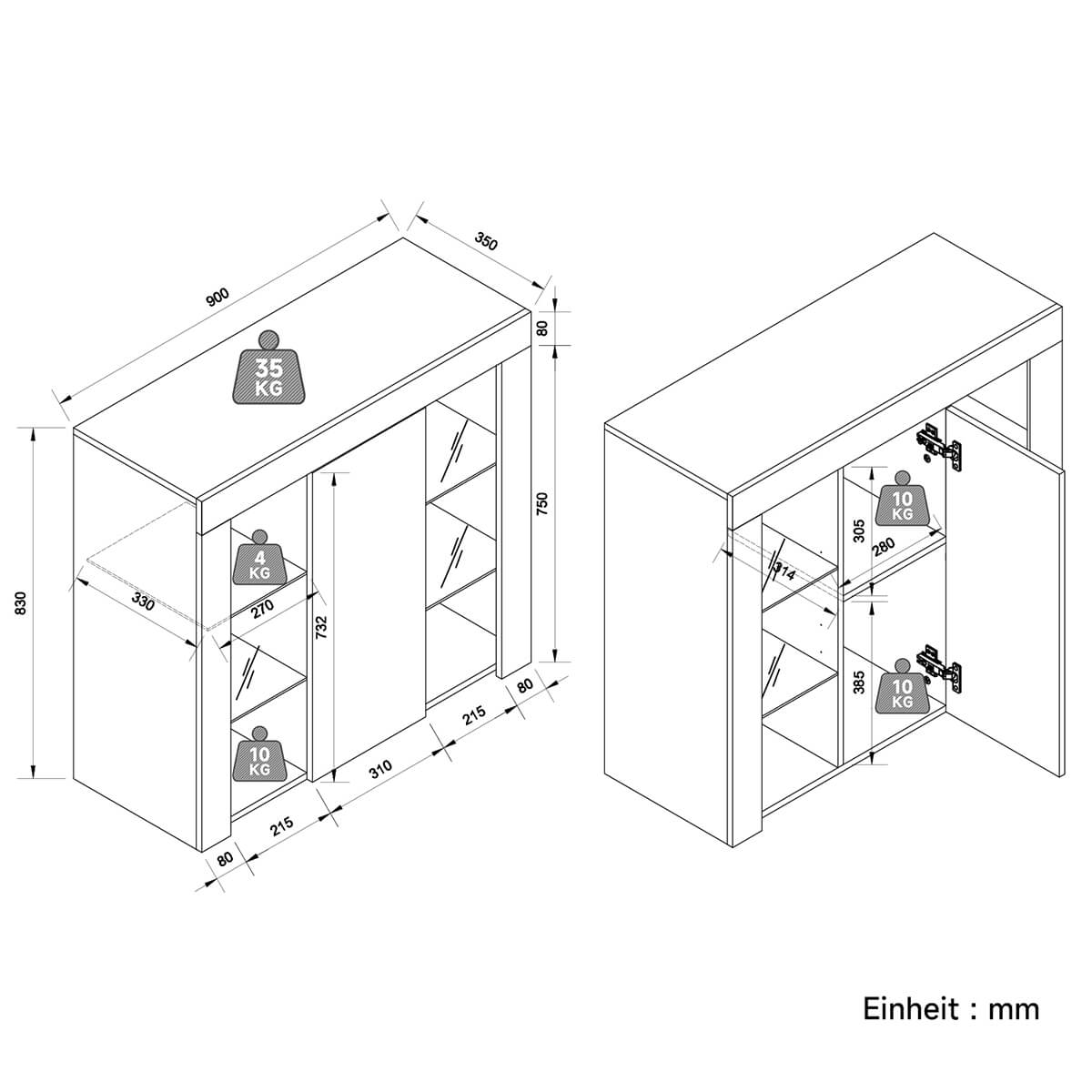 SONNI Kommode Sideboard mit LED Beleuchtung Schwarz Hochglanz Wohnzimmermöbel Wohnzimmerschrank Standschrank - Sonni Sanitär GmbH