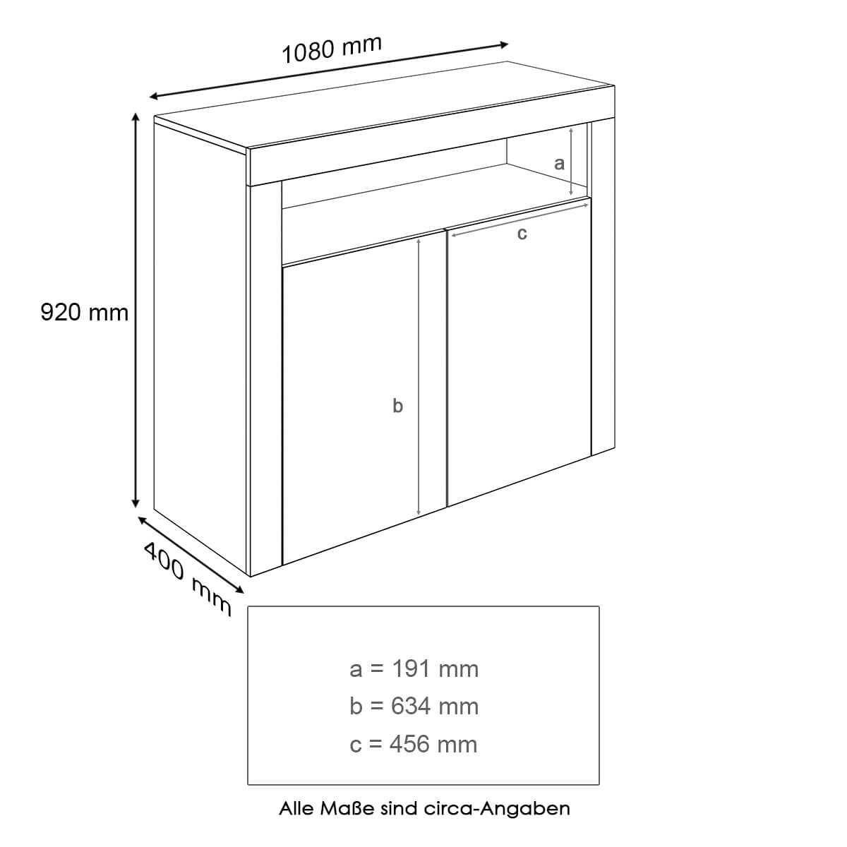 SONNI Kommode Sideboard mit LED Beleuchtung Weiß Hochglanz Wohnzimmermöbel Wohnzimmerschrank Standschrank