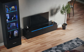 SONNI Lowboard,TV Board weiß/Schwarz hochglänzend hängend TV Schrank mit LED-Beleuchtung (12 Farben einstellbar), griffloses Design
