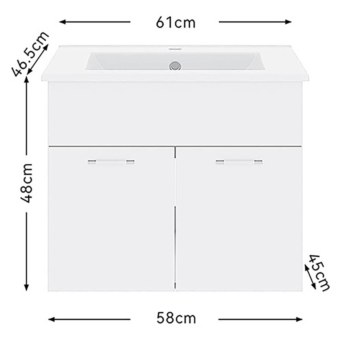 SONNI Badmöbel Set mit Waschbecken mit Unterschrank und Spiegel Badezimmermöbel 2-teilig 60cm Hochglanz Weiß