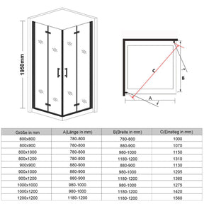 SONNI Duschkabine Eckeinstieg falttür beide Seiten faltbar Duschabtrennung Faltdusche NANO Glas Doppel Duschtür Höhe 195cm Drehfalttür