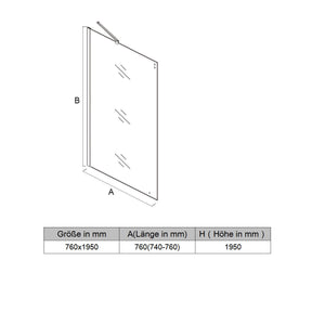 SONNI Duschkabine 76x195 cm ohne Duschtasse Duschwand aus 8 mm ESG Nano Glas